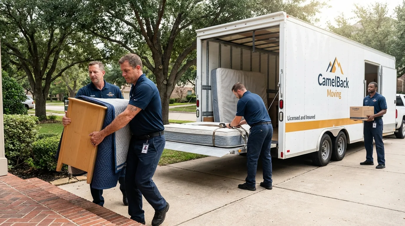 Crew loading residential truck for cross-state move from Boulder Creek, CA
