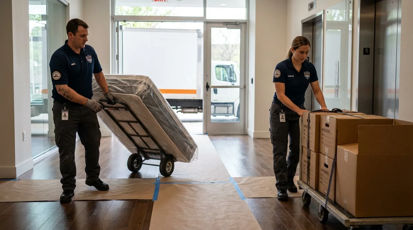 Professional apartment movers loading elevator in Boulder Creek, CA